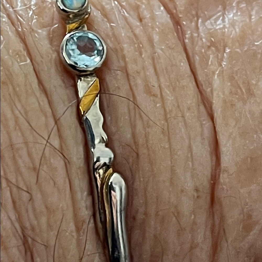 Elegant Gold and Silver Women's Bracelet with opal and aquamarine stones - Picture 5 of 9